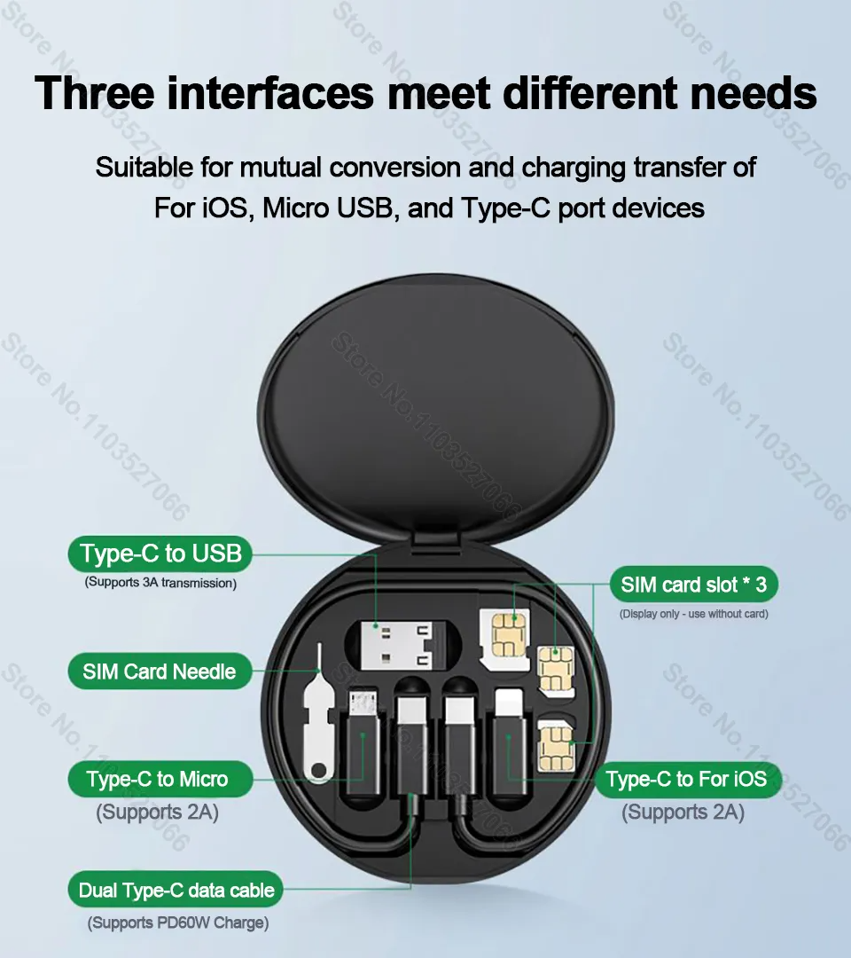 60W Fast Charging Cable Kit with 5-in-1 & 3-in-1 Adapters + Digital Organizer