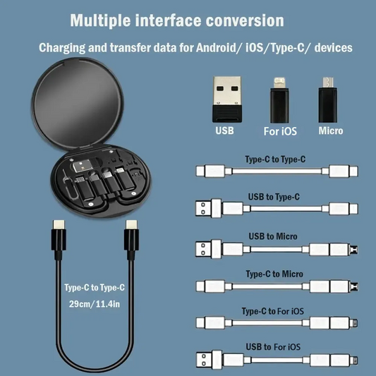 60W Fast Charging Cable Kit with 5-in-1 & 3-in-1 Adapters + Digital Organizer