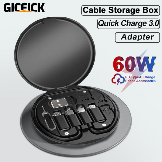 60W Fast Charging Cable Kit with 5-in-1 & 3-in-1 Adapters + Digital Organizer