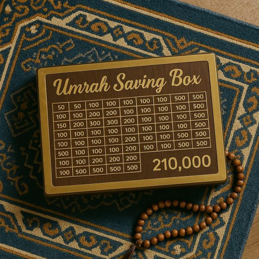 Umrah Saving Box – Premium Wooden Money Bank for Hajj & Umrah (Save up to Rs. 210,000)