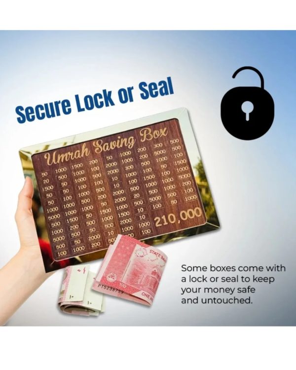Umrah Saving Box – Premium Wooden Money Bank for Hajj & Umrah (Save up to Rs. 210,000)